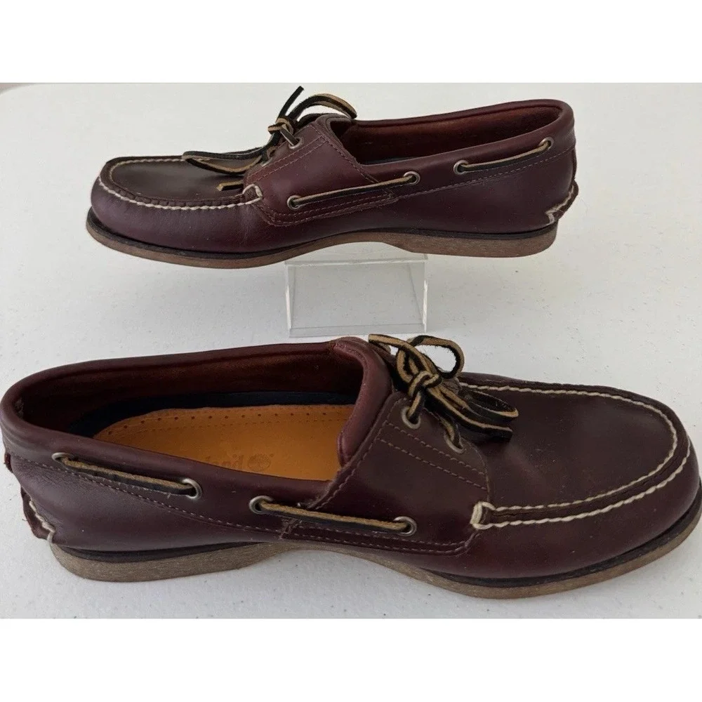 Timberland Men's 11.5 M Classic 2-Eye Boat Shoes Brown Handsewn Leather Nautical